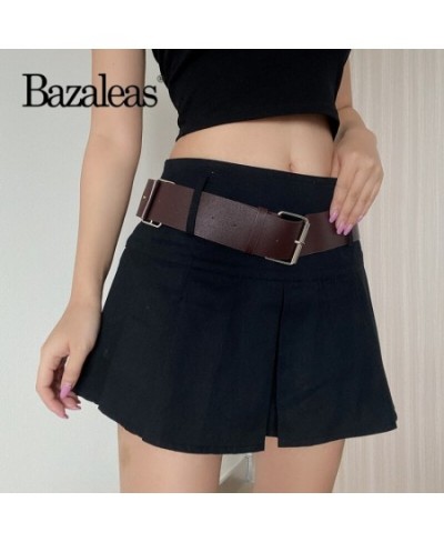 Brown Black With Belt Women Pleated Skirt Saia Womens Mini High Waist Short Skirt $35.92 - Skirts