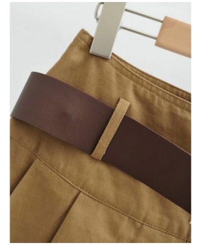 Brown Black With Belt Women Pleated Skirt Saia Womens Mini High Waist Short Skirt $35.92 - Skirts