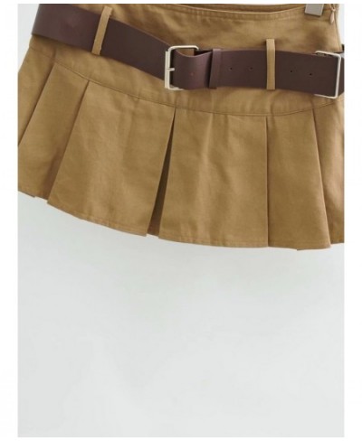 Brown Black With Belt Women Pleated Skirt Saia Womens Mini High Waist Short Skirt $35.92 - Skirts