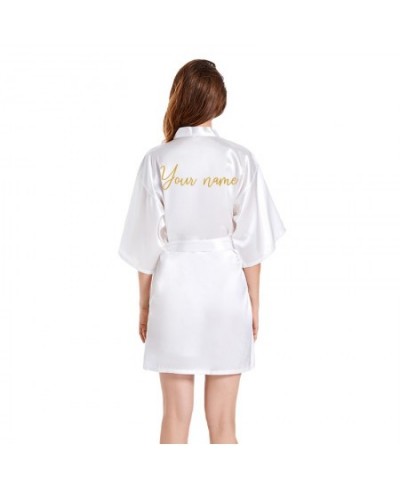 quick custom name bride robe women personalized gold foil writing team bridesmaid satin silk kimono bridal wedding party Robe...