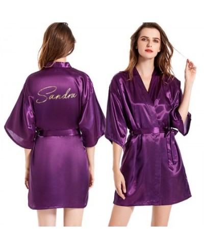 quick custom name bride robe women personalized gold foil writing team bridesmaid satin silk kimono bridal wedding party Robe...