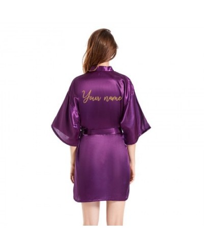 quick custom name bride robe women personalized gold foil writing team bridesmaid satin silk kimono bridal wedding party Robe...