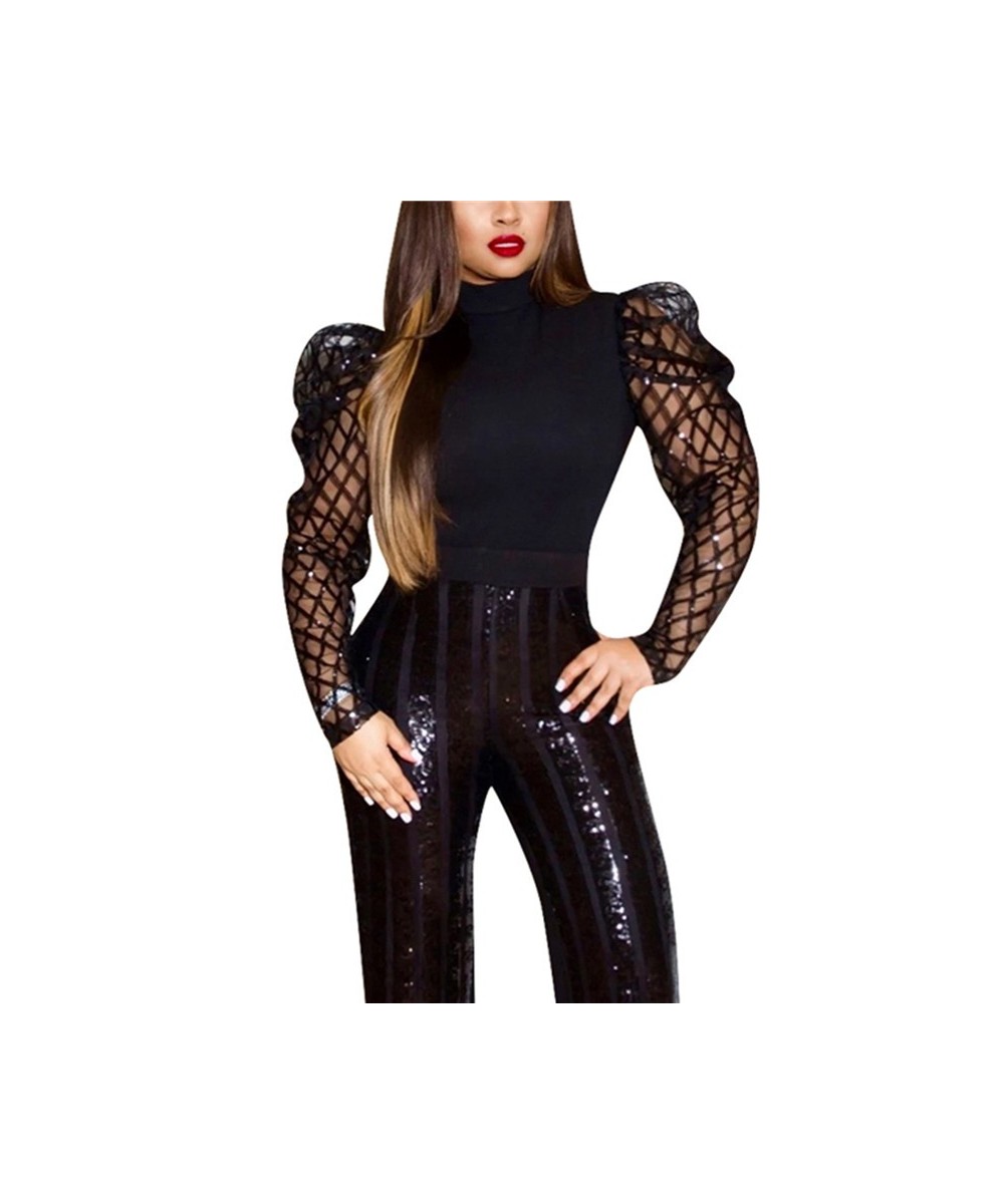 Womens Long Mesh Puff Sleeve Blouse Shirts Spring Autumn Black Red Solid Fashion Elegant Blouses and Tops Female Clothes $27....