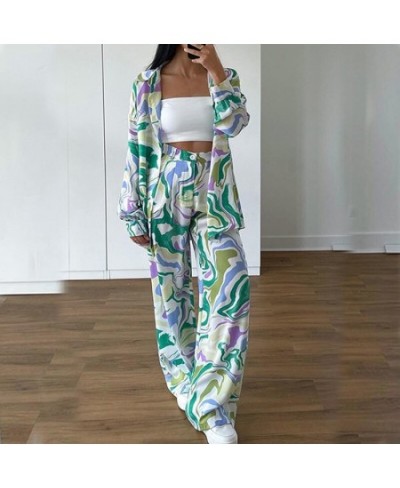 Women's Fashion Casual Suit Loose Long Sleeve Print Shirt Tank Top Wide Leg Pants Versatile Commuting Temperament Two-piece S...