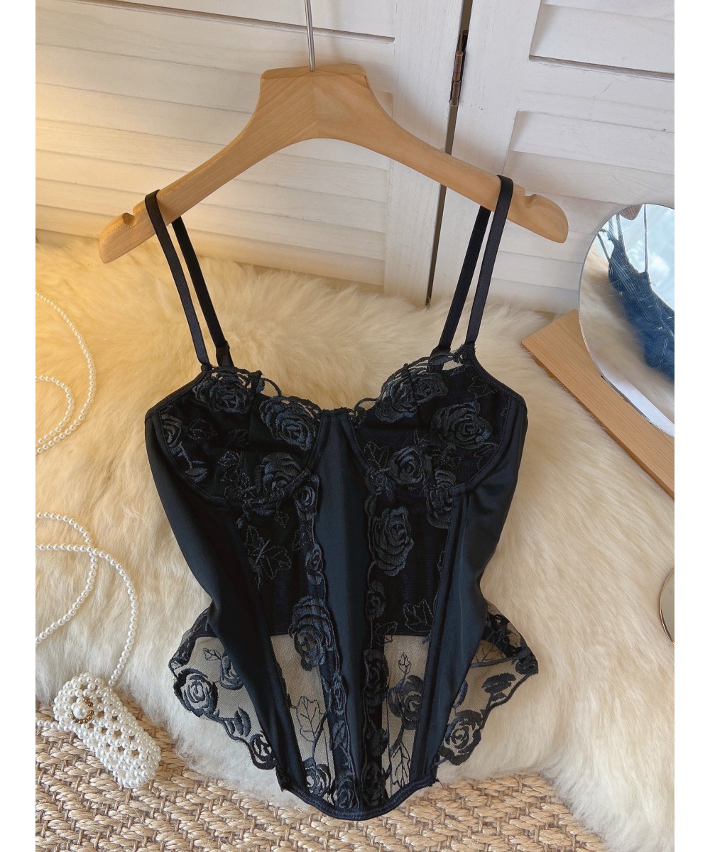 Sexy See Through Mesh Bustier Top 2022 Women Fashion Summer Black Camis Floral Embroidery Fishbone Skinny Club Party Crop Top...