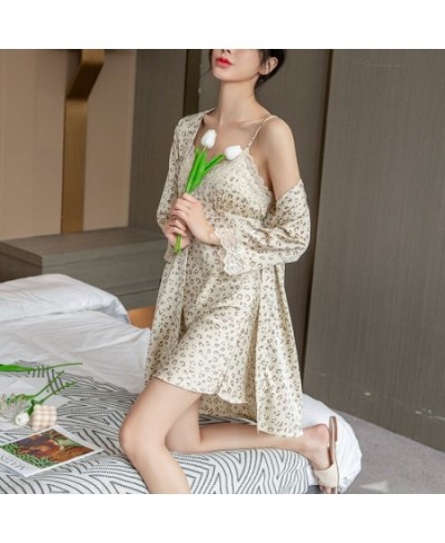 Women's Pajamas 2PCS Robe Set Leopard Sleep Dressing Gown Lace Sexy Bathrobe Night Suit Home Clothes Pijamas Nightgown $51.14...