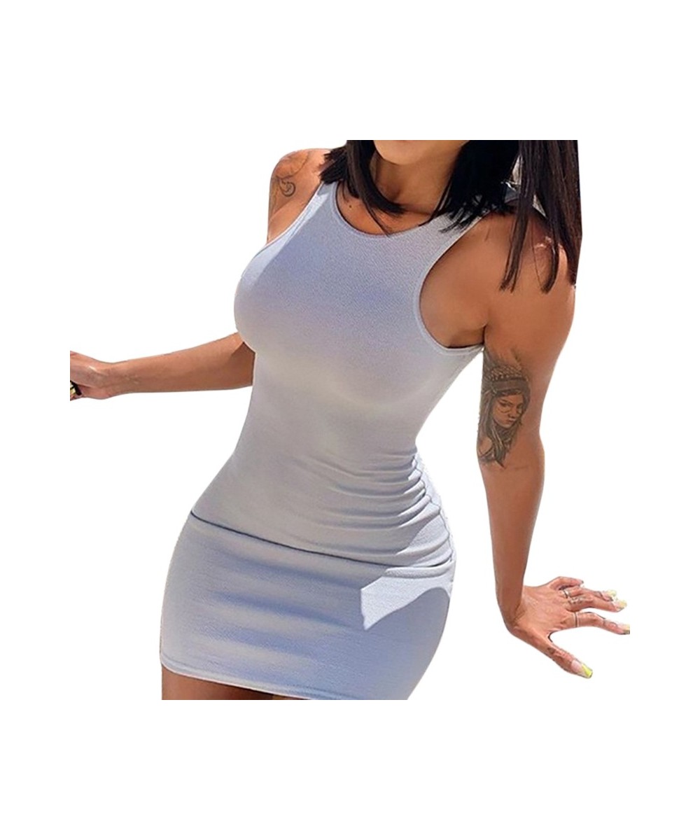 Summer Vintage Pure Color Cotton Bodycon Dress Women Sexy Sleeveless Club Party Dress Ladies Solid Skinny Elegant Mini Dress ...