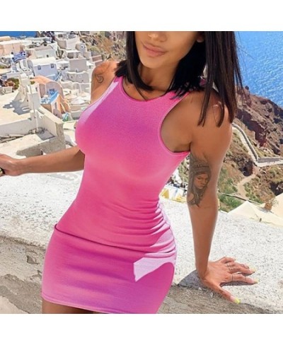 Summer Vintage Pure Color Cotton Bodycon Dress Women Sexy Sleeveless Club Party Dress Ladies Solid Skinny Elegant Mini Dress ...