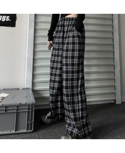 Casual Pants Women Plaid Elastic Waist Chic Ulzzang Schoolgirls Daily Streetwear All-match Cozy Spring Trousers Loose $24.47 ...