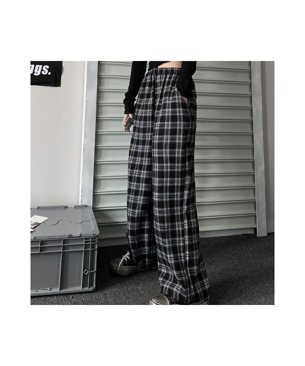 Casual Pants Women Plaid Elastic Waist Chic Ulzzang Schoolgirls Daily Streetwear All-match Cozy Spring Trousers Loose $24.47 ...