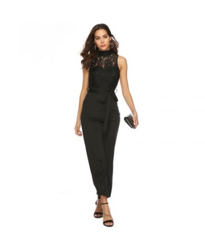 2023 Women Black Jumpsuits Rompers Black Lace Evening Club sexy women Bodycon Playsuits Casual Women Jogging suits A2586 $73....