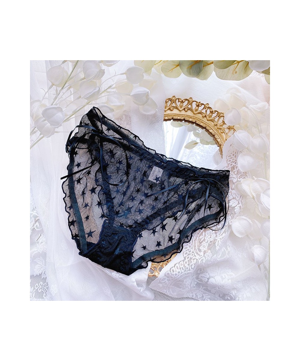 Lolita Bow Transparent Female Panties Thin Mesh See Through Star Print Ruffles Summer Underwear Plus Size 3XL Kawaii Lingerie...