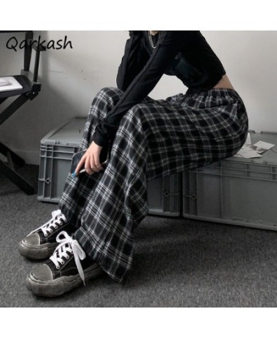 Casual Pants Women Plaid Elastic Waist Chic Ulzzang Schoolgirls Daily Streetwear All-match Cozy Spring Trousers Loose $24.47 ...