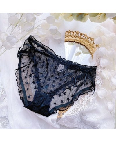 Lolita Bow Transparent Female Panties Thin Mesh See Through Star Print Ruffles Summer Underwear Plus Size 3XL Kawaii Lingerie...