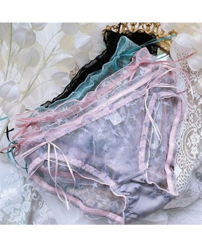 Lolita Bow Transparent Female Panties Thin Mesh See Through Star Print Ruffles Summer Underwear Plus Size 3XL Kawaii Lingerie...