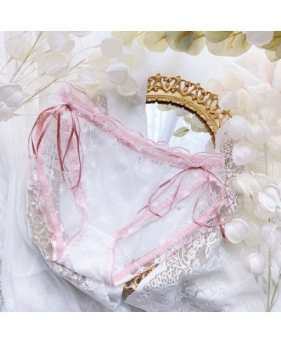 Lolita Bow Transparent Female Panties Thin Mesh See Through Star Print Ruffles Summer Underwear Plus Size 3XL Kawaii Lingerie...