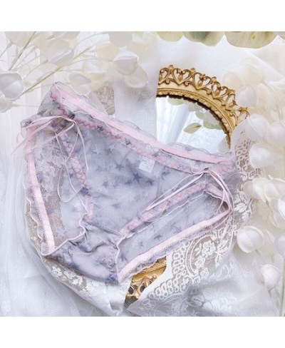 Lolita Bow Transparent Female Panties Thin Mesh See Through Star Print Ruffles Summer Underwear Plus Size 3XL Kawaii Lingerie...