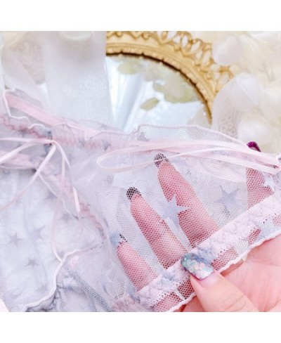 Lolita Bow Transparent Female Panties Thin Mesh See Through Star Print Ruffles Summer Underwear Plus Size 3XL Kawaii Lingerie...