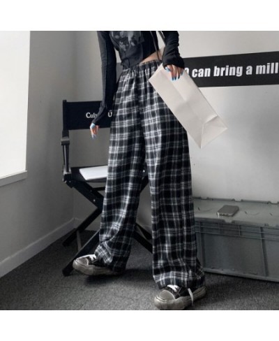 Casual Pants Women Plaid Elastic Waist Chic Ulzzang Schoolgirls Daily Streetwear All-match Cozy Spring Trousers Loose $24.47 ...