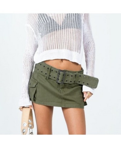 Harajuku Cargo Skirts y2k Women Solid Color Low Waist Straight Skirts with Belt + Pockets Aesthetic 2000s Streetwear $32.03 -...