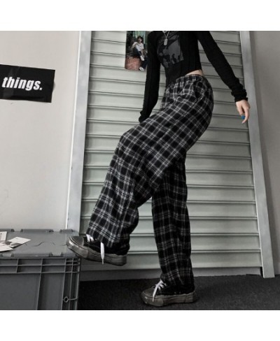 Casual Pants Women Plaid Elastic Waist Chic Ulzzang Schoolgirls Daily Streetwear All-match Cozy Spring Trousers Loose $24.47 ...