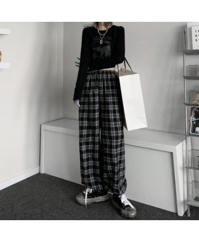 Casual Pants Women Plaid Elastic Waist Chic Ulzzang Schoolgirls Daily Streetwear All-match Cozy Spring Trousers Loose $24.47 ...