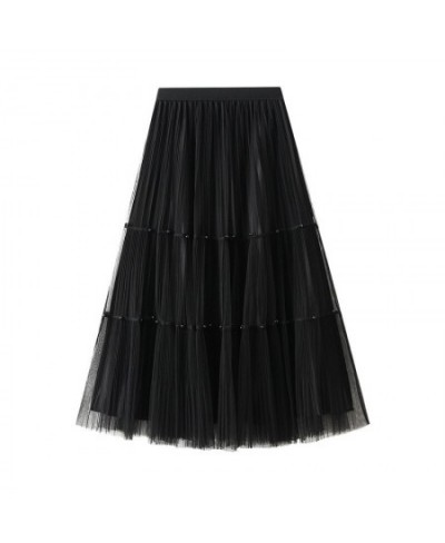 Both Side Wear Tulle Skirt Midi Summer Skirts For Women 2023 Ladies Casual Black High Waist Pleated Skirt Long Skirts Female ...