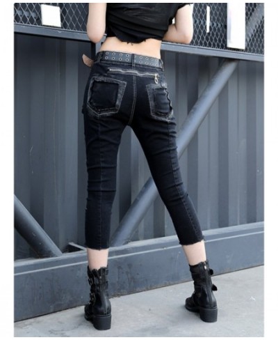 European Thin Denim Jeans Women 2023 Summer New Cool Cropped Pants Black Small Design Feel ZXF028B $107.68 - Jeans