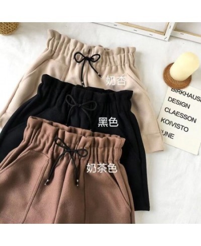 2022 New Spring and Autumn Solid Color High Waist Woolen Cloth Shorts for Woman Elastic Waist Black Brown Large Size Shorts 5...