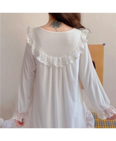 Cute Women's Sleepwear Princess Dress Vintage White Mesh Embroidery V Neck Nightgown.Lady Girl‘s Royal Style Nightdress Night...