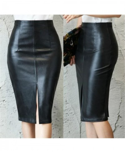 Womens Black High Waist Leather Skirt Slim Slit Pu Leather Half Body Package Hip Skirt Sexy Commuter Clothes Pencil Skirt $31...