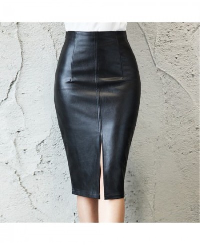 Womens Black High Waist Leather Skirt Slim Slit Pu Leather Half Body Package Hip Skirt Sexy Commuter Clothes Pencil Skirt $31...