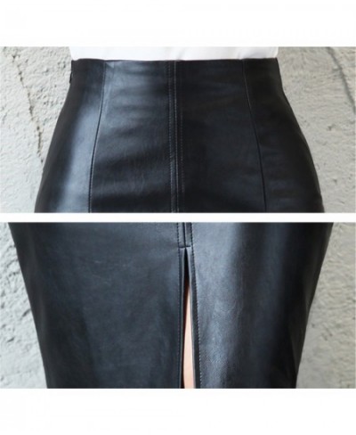 Womens Black High Waist Leather Skirt Slim Slit Pu Leather Half Body Package Hip Skirt Sexy Commuter Clothes Pencil Skirt $31...