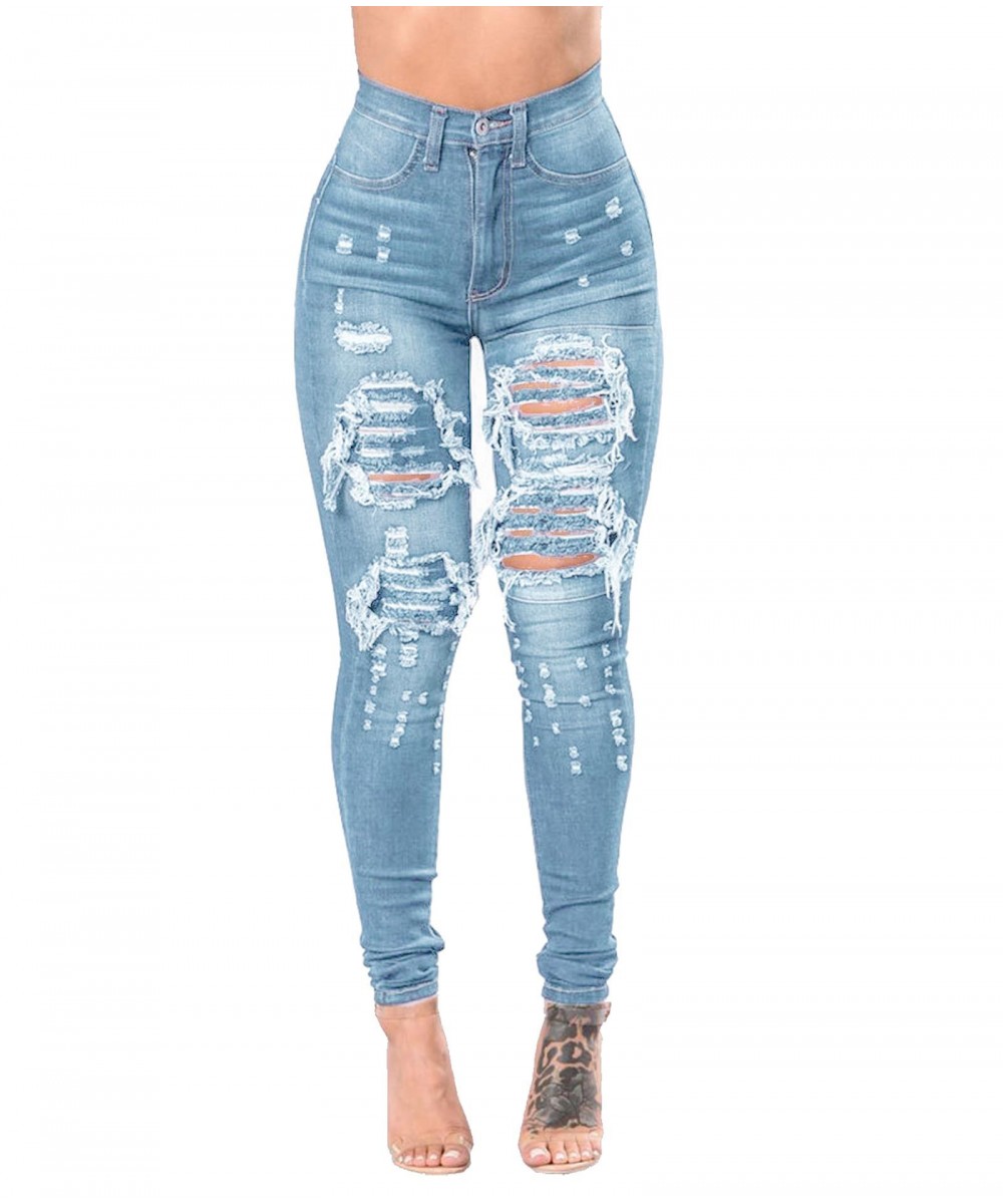 2022 Women's High Waist Ripped Jeans Fashion Elastic Slim Hip Lift Denim Pencil Pants Casual Female Trousers S-3XL Drop Ship ...