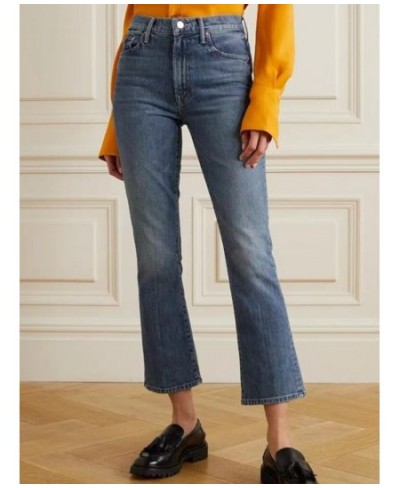 Flared Cropped Jeans Women Vintage High Waist Slim Fit Female Solid Color Denim Pants 2022 Autumn New $77.78 - Jeans