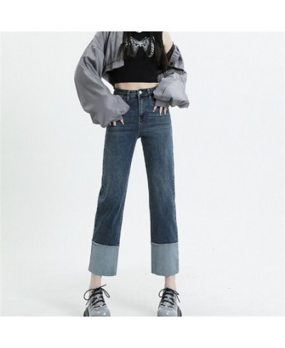 High Waist American Ninth Retro Blue Jeans Women's Spring Autumn New Street Style Casual Fashion Straight Denim Pants Female ...