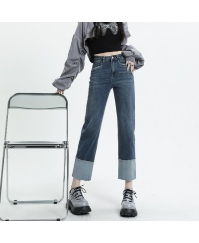 High Waist American Ninth Retro Blue Jeans Women's Spring Autumn New Street Style Casual Fashion Straight Denim Pants Female ...