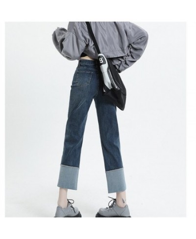 High Waist American Ninth Retro Blue Jeans Women's Spring Autumn New Street Style Casual Fashion Straight Denim Pants Female ...