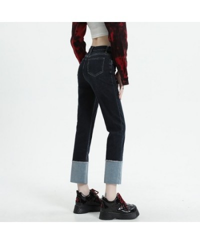 High Waist American Ninth Retro Blue Jeans Women's Spring Autumn New Street Style Casual Fashion Straight Denim Pants Female ...