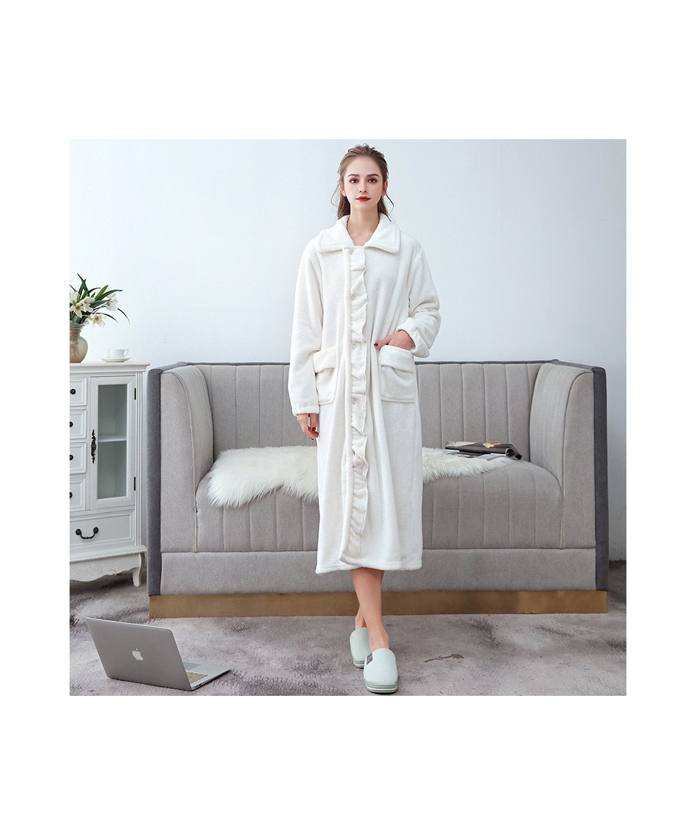 Autumn Winter Long Flannel Bathrobe Home Wear Clothes Dressing Gown Women's Coral Fleece Soft Nightdress Warm Bath Robes $61....