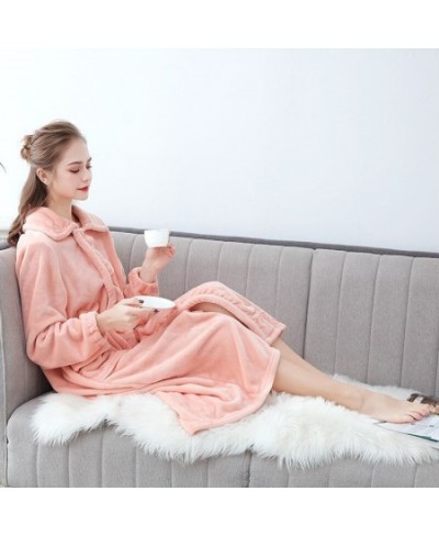 Autumn Winter Long Flannel Bathrobe Home Wear Clothes Dressing Gown Women's Coral Fleece Soft Nightdress Warm Bath Robes $61....