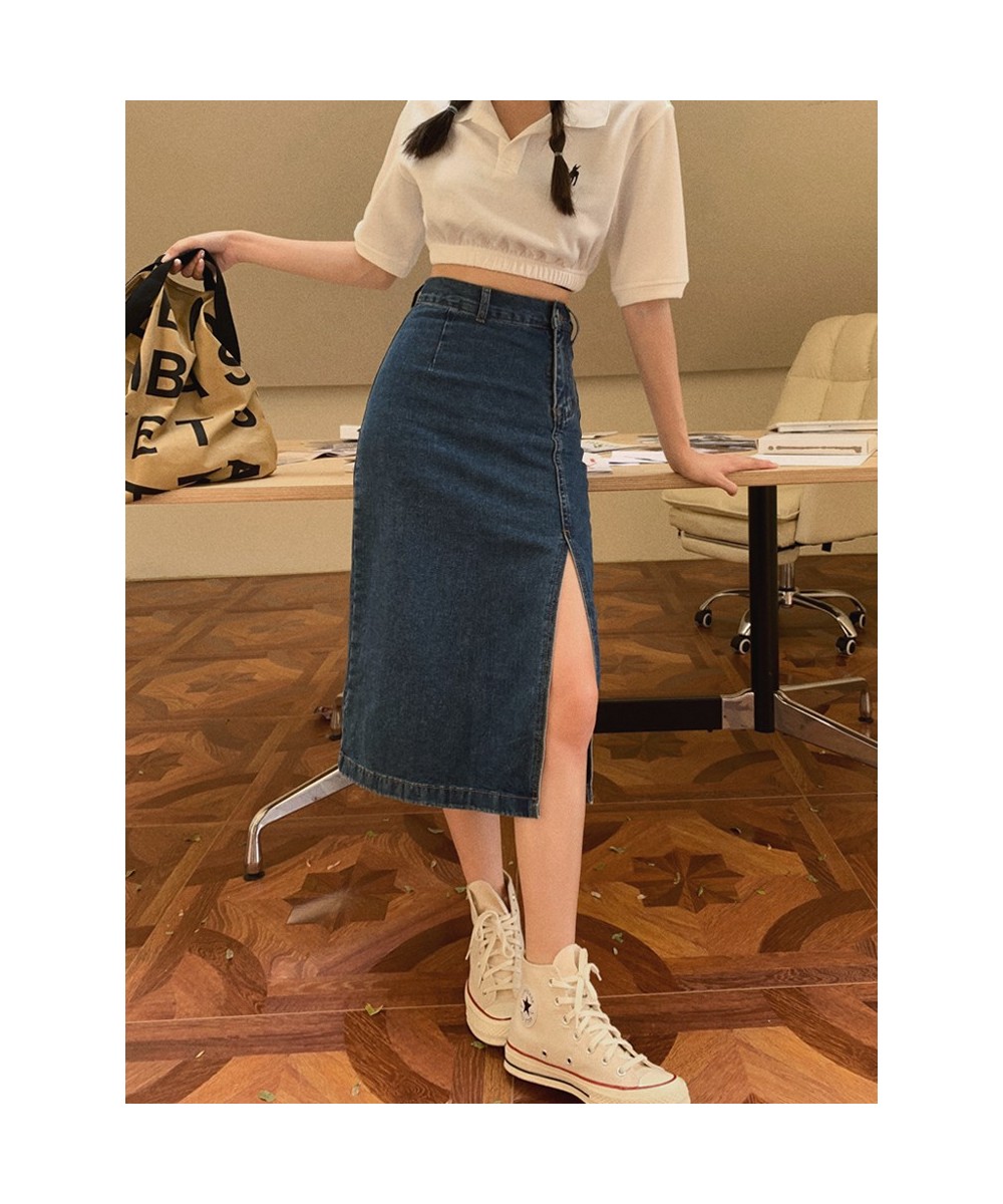 2023 Spring Summer Denim Half-body Skirt Woman High Waist Skinny Hundred Open Fork In The Long Paragraph Slim Package Hip Ski...