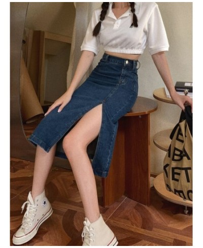 2023 Spring Summer Denim Half-body Skirt Woman High Waist Skinny Hundred Open Fork In The Long Paragraph Slim Package Hip Ski...