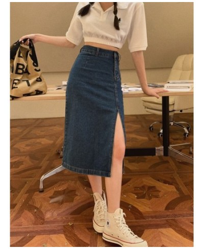 2023 Spring Summer Denim Half-body Skirt Woman High Waist Skinny Hundred Open Fork In The Long Paragraph Slim Package Hip Ski...