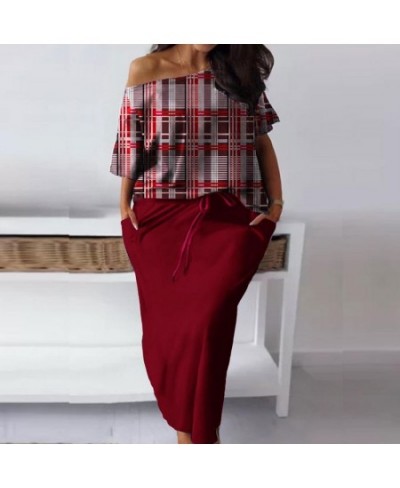 Spring Fashion Two-piece Set Women's Printed Diagonal Collar Short-sleeved T-shirt Pencil Skirt Casual Loose Two-piece Set $4...