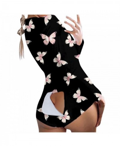 Butterfly Print Short Jumpsuits Pijamas Women Button Flap Sexy Onesie For Adults Plus Size Party Club Female Rompers Mujer Ne...