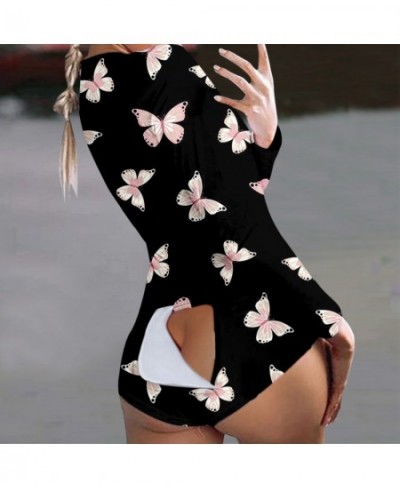 Butterfly Print Short Jumpsuits Pijamas Women Button Flap Sexy Onesie For Adults Plus Size Party Club Female Rompers Mujer Ne...