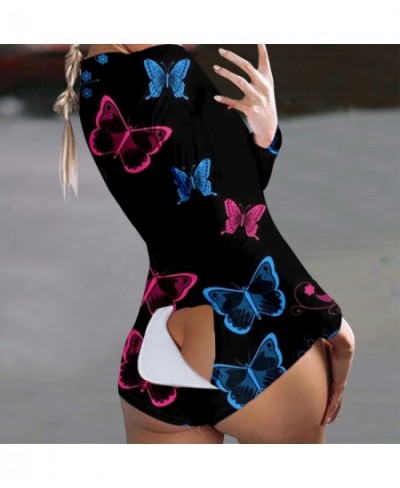 Butterfly Print Short Jumpsuits Pijamas Women Button Flap Sexy Onesie For Adults Plus Size Party Club Female Rompers Mujer Ne...