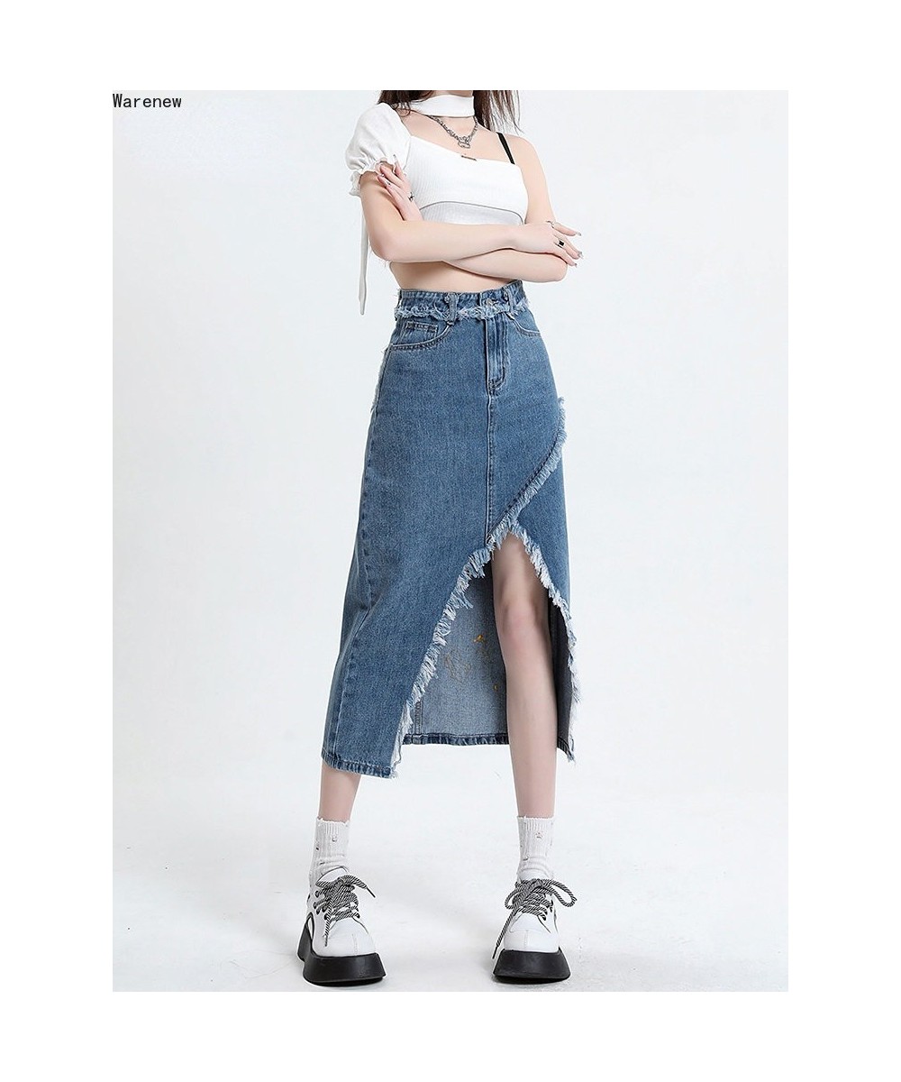 Women Hotsweet Slim Fit Harajuku Blue Denim Skirt 2023 Summer High Waist Y2K 90S Street Basic A-Line Sexy Casual Slit Jean $5...