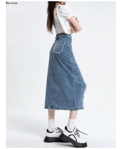 Women Hotsweet Slim Fit Harajuku Blue Denim Skirt 2023 Summer High Waist Y2K 90S Street Basic A-Line Sexy Casual Slit Jean $5...